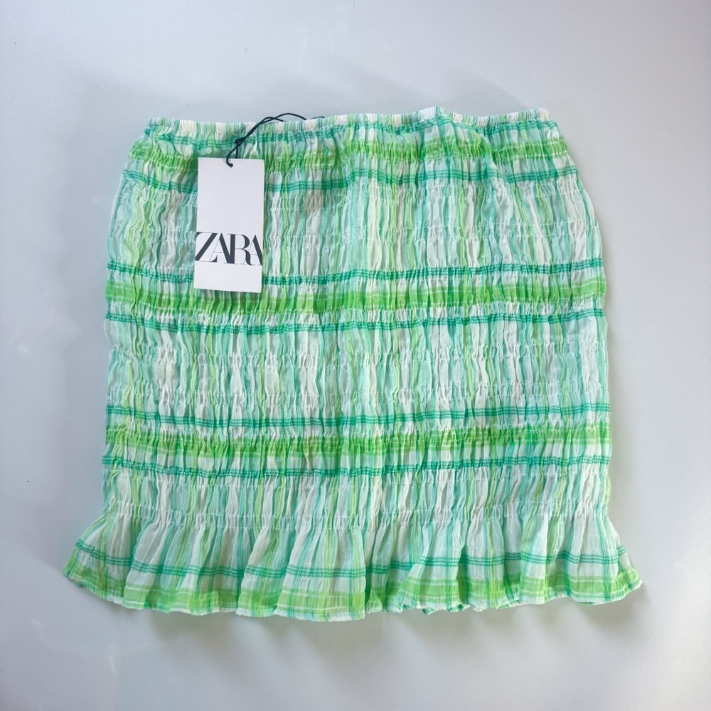 Green Plaid Zara Elastic Mini Skirt